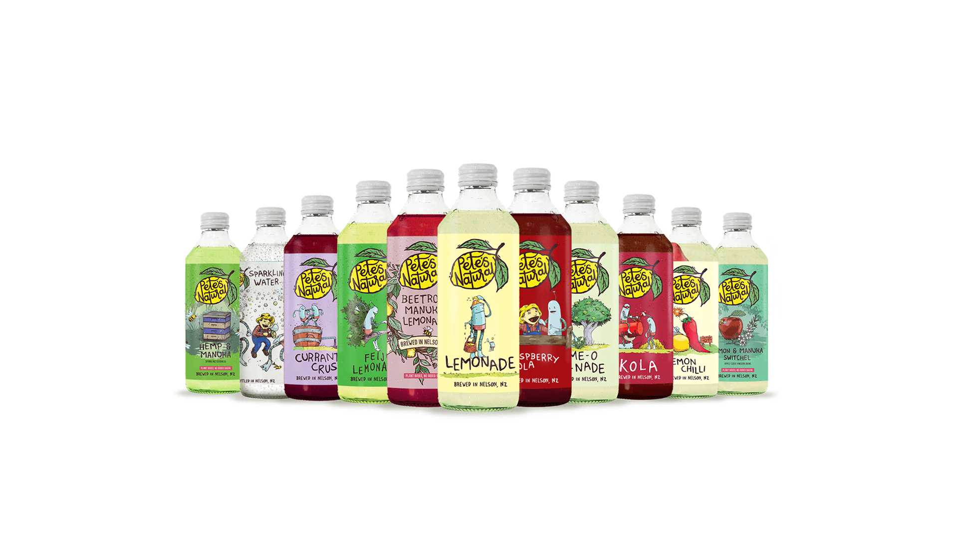 Pete's Natural factory nestled in the green hills of Motueka, NZ, with interactive hotspots.